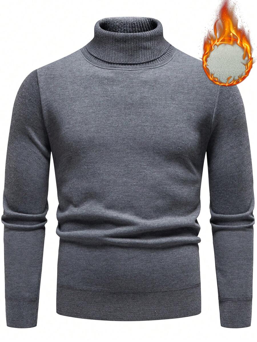 Manfinity Homme Jersey casual de cuello alto de unicolor para hombre, manga larga, otoño/invierno