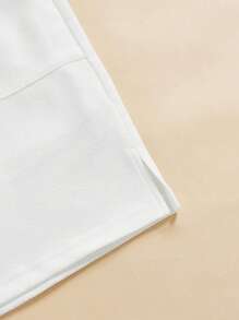 SHEIN Essnce Frill Trim Elastic Waist Pockets Split Hem Casual Pants, Summer - White - View 5