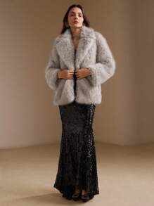 Anewsta Elegant Fluffy Shawl Coat For Women, Banquet Style