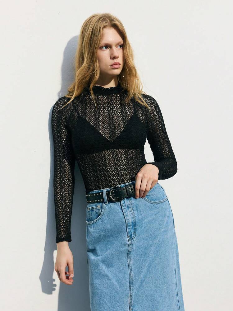 SHEIN Maija Women's Long Sleeve Sheer Fitted Sexy Blouse, Spring & Summer