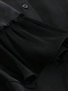 DAZY Conjunto de pijama de manga larga con adorno de volantes, borde ondulado y parches de satén para mujeres en primavera y otoño