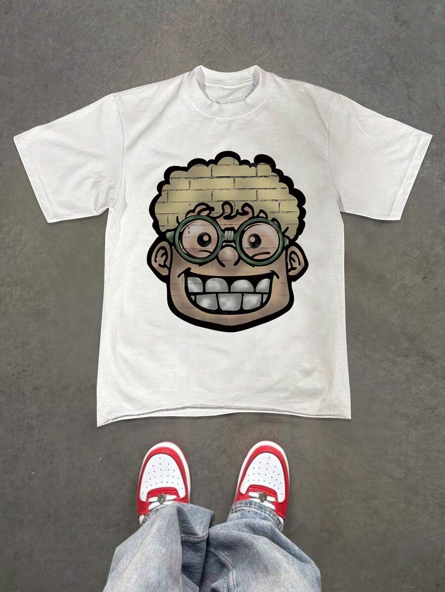 Manfinity EMRG Men's Cartoon Character Print Crew Neck Short Sleeve T-Shirt - White - View 1