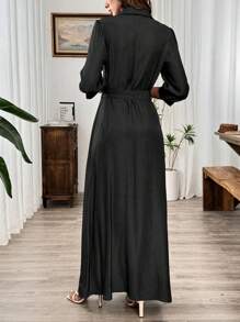 Chiquease Open Front Tie-Waist 3/4 Sleeve Blue Shirt Dress