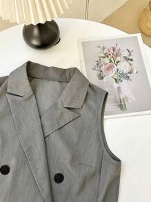 SHEIN Unity 夏季休闲双排扣纯色背心夹克