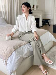 DAZY Blouse à manches longues avec application florale de couleur unie oversize pour femmes, vêtements d'automne pour femmes