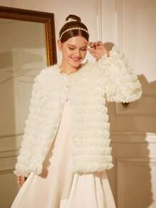 SHEIN Teens Girls Fluffy Cardigan Jacket - Apricot - View 1