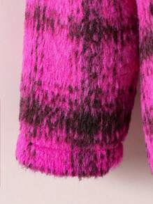 Infant Girls' Warm Plaid Print Ruffled Collar Buttoned Puffer Jacket, Winter - Hot Pink - View 6