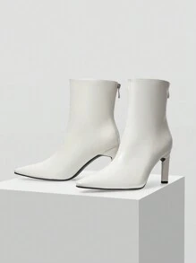 MOTF PREMIUM WOMEN FASHION POINTED TOE SLIM HIGH HEEL MID-CALF BOOTS - White - View 4