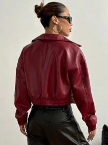StreetHx Kurtka skórzana damska w stylu vintage - Burgund - Zobacz 2