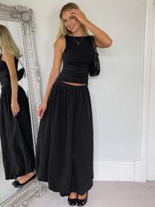 SHEIN LUNE Women's Casual Black Floral Skirt - Black - View 6