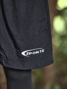 SHEIN Girls Outdoor Sports Hiking Camping Hiking Running Woven Jacket And Tight Pants Black Set - Black - View 4