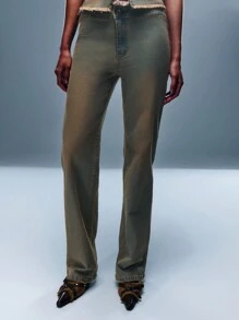 TypaGal Vintage Denim Raw Hem Cotton Straight Leg Jeans For Casual Wear