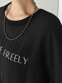 FRIFUL Áo cánh dài tay thường ngày in chữ cổ tròn cho nữ - màu đen - Xem 4