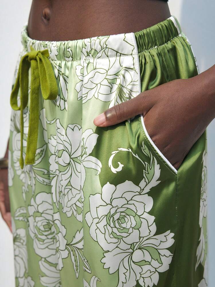 SHEIN Maija Women's Floral Print Drawstring Ankle-Length Pants