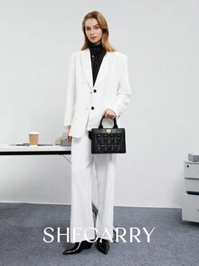 SHECARRY 女士顶部提手包 PU 皮革 秋冬季 校园旅行 通勤 工作 优雅潮流 精致手提包 - 黑色 - 查看 5