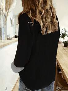 全新趣味南瓜骷髅怪物印花万圣节女式休闲宽松柔软翻领长袖衬衫 - 黑色 - 查看 2