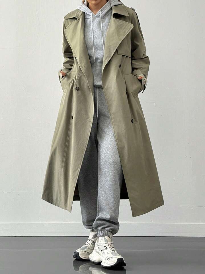 SHEIN EZwear Women's Medium-Long Anti-Wrinkle Fabric Trench