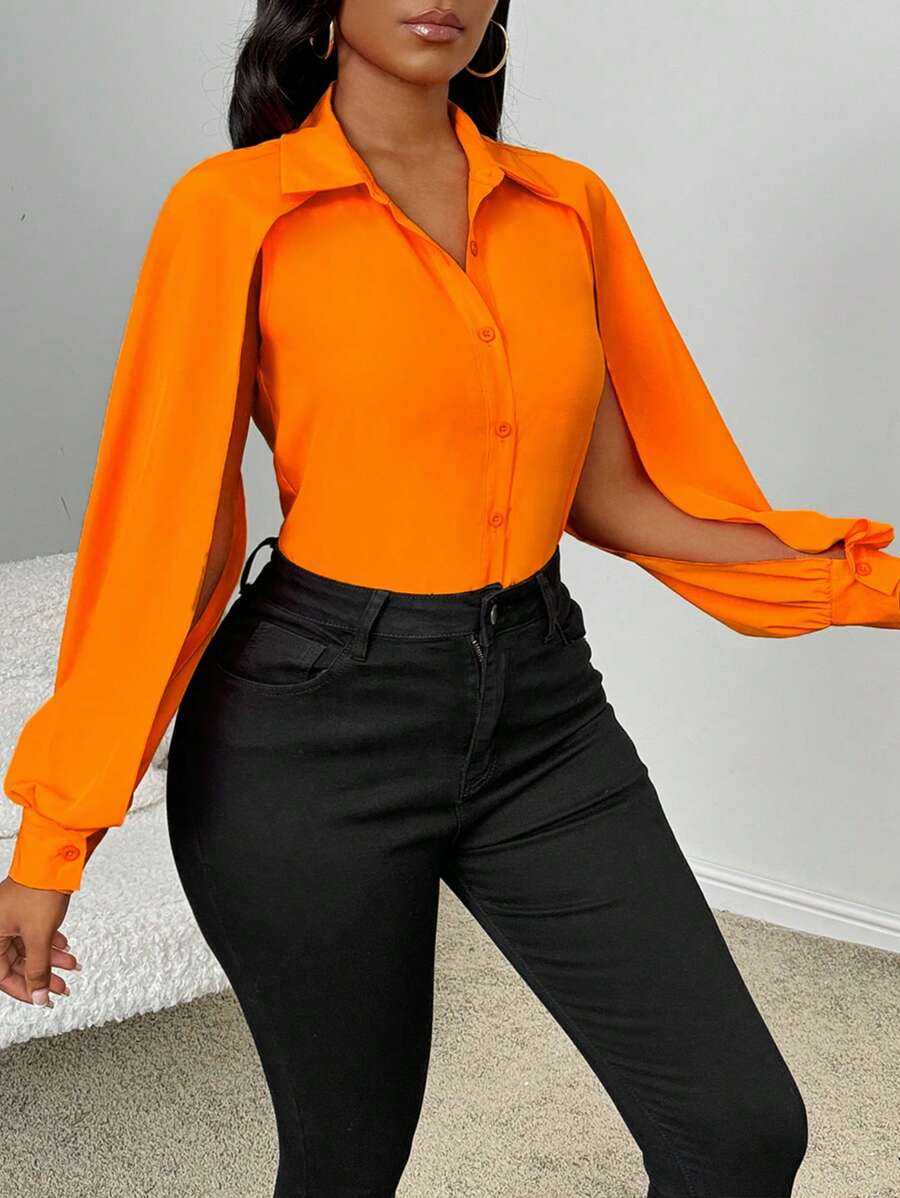 Zolique Long Sleeve Button Front Simple Solid Color Casual Shirt Top Fall Cloth For Women