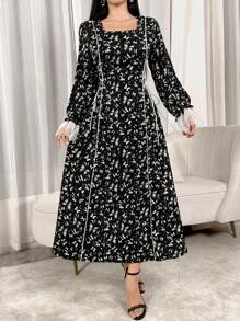 Modelyn Đầm lưới dài tay họa tiết bướm cho nữ Maxi Outfit - màu đen - Xem 3