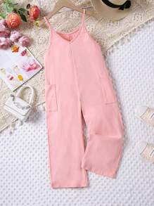 Young Girls Solid Color Sleeveless Jumpsuit