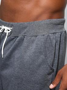 Manfinity Fitness Plus Size Men's Plain Casual Drawstring Sports Pants School - Dark Grey - View 4