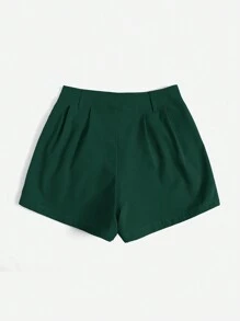 SHEIN Essnce 纯色夏季休闲日常编织短裤 - 墨綠色 - 查看 2
