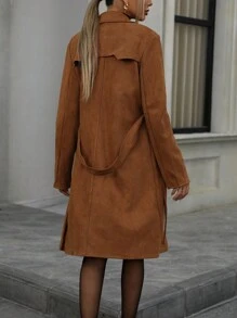 Aveloria Modichic Women's Faux Suede Trench Coat Notched Lapel Double Breasted Jacket With Belt 