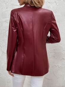 SHEIN Clasi 女式束腰 PU 皮革保暖秋冬复古优雅酒红色西装外套 - 酒紅色 - 查看 2