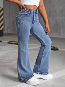 SHEIN Tween Girls Y2K Grunge Embroidery Bootcut Flare Leg Jeans,Girls Fall Clothes Back To School Streetwear Outfits