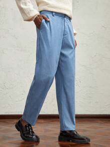 AKNOTIC Business Casual Quần ống đứng lưng vừa, dệt kim ôm vừa vặn cho nam - Rửa nhẹ - Xem 4