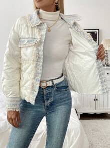 Chiquease Women's Color-Block Simple Daily Long Sleeve Padded Padded Coat Clothes Winter Puffer Jacket - White - View 5