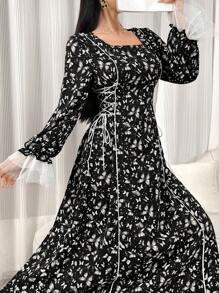 Modelyn Đầm lưới dài tay họa tiết bướm cho nữ Maxi Outfit - màu đen - Xem 6