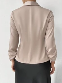 Chiquease Women's Casual Solid Color Lapel Blazer Jacket For Spring And Fall - Champagne - View 2