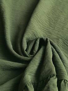 Linhara Plus Size Women's Summer Solid Color Crew Neck Ruffle Hem Loose Casual Blouse - Green - View 5