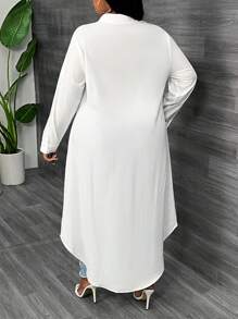 Slaydiva Plus Size Women Casual Printed Long Sleeve Shirt Dress - White - View 3