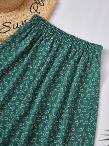 SHEIN LUNE Falda con cintura elástica con estampado floral verde para mujer - Verde - Ver 4