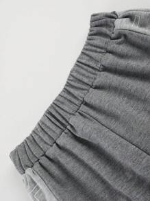 Solid Gray Teenage Boys Sports Casual Sweatshirt With Letter Print Patchwork Pants, Versatile Autumn Winter Outfit