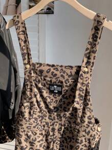 Comfortcana 棕色编织女式字母豹纹印花吊带休闲连体衣 - 棕色 - 查看 3