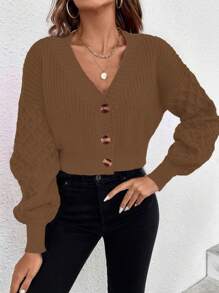 Chiquease 纯色短款开衫，棕色女款开衫 - 咖啡棕 - 查看 5