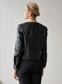 MOTF PREMIUM PU LEDEREN KLEP DETAIL ENKELE BREISTAS PLACKET JAS