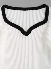 Sweetra Women Contrast Trim Long Sleeve Sweater, Knit Pullover Fall Winter - Beige - View 3