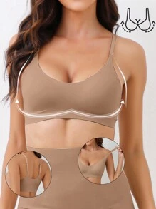 Ocili Áo ngực không dây dây mảnh màu trơn dành cho nữ - Cà phê nâu - Xem 5