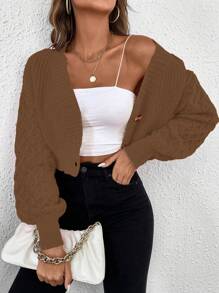 Chiquease 纯色短款开衫，棕色女款开衫 - 咖啡棕 - 查看 1