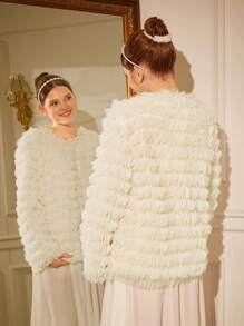 SHEIN Teens Girls Fluffy Cardigan Jacket - Apricot - View 2