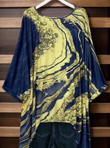 EMERY ROSE Plus Size Asymmetric Hem Casual Shirt With Allover Print - Multicolor - View 2