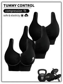 Women's Solid Zip-Front Everyday Fitness Sports Bra