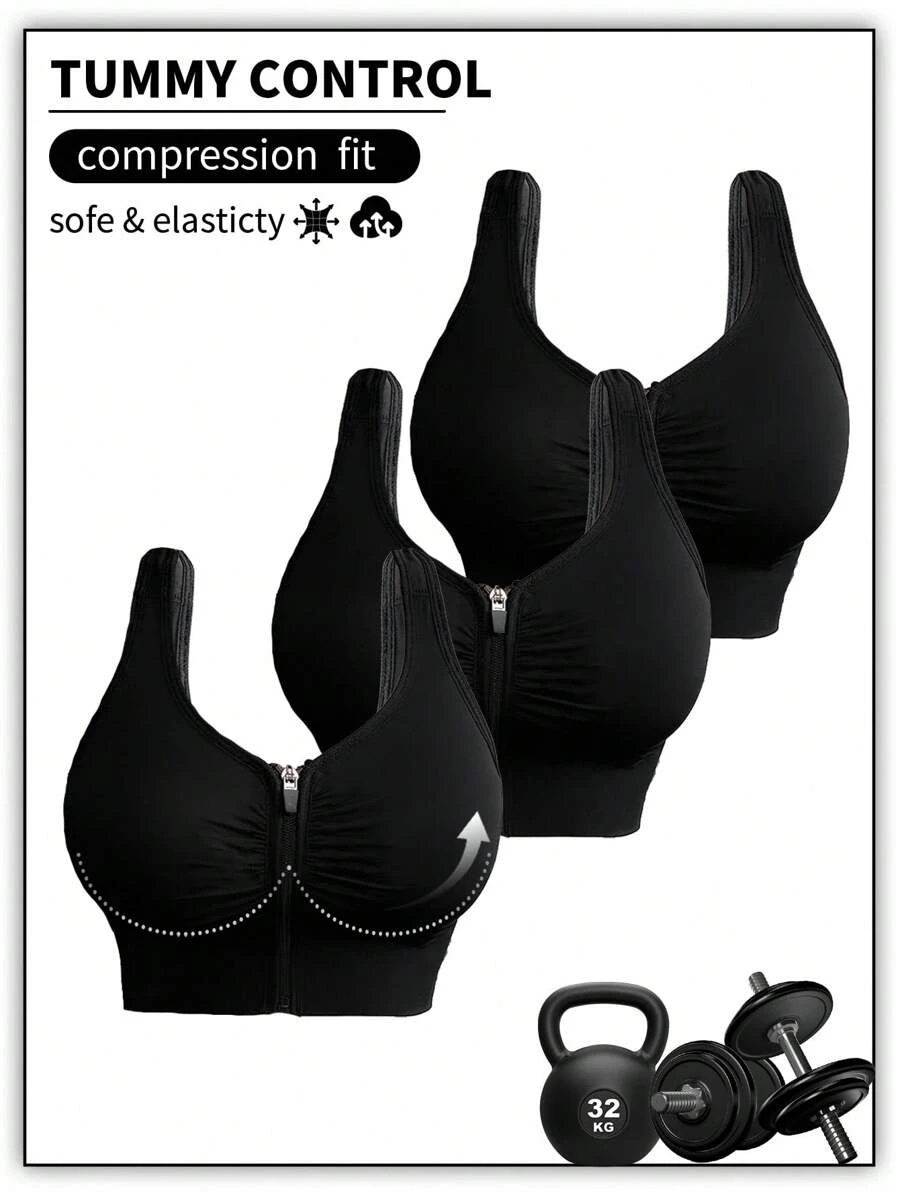 Women's Solid Zip-Front Everyday Fitness Sports Bra