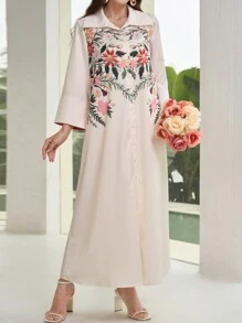 Al Najma 女士休闲印花简约日常朴素连衣裙（图案随机） - 杏色 - 查看 5