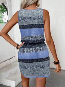 EMERY ROSE Women's Summer Color Block Tie Waist Sleeveless Casual Dress
