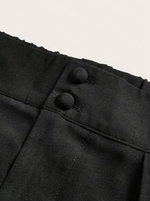 Elaquor Calças Casuais de Perna Larga Plissada de Cor Sólida para Mulheres Plus Size, Calças de Outono para Mulheres, Calças com Botão, Zíper e Cintura Elástica Traseira, Calças de Escritório para Mulheres